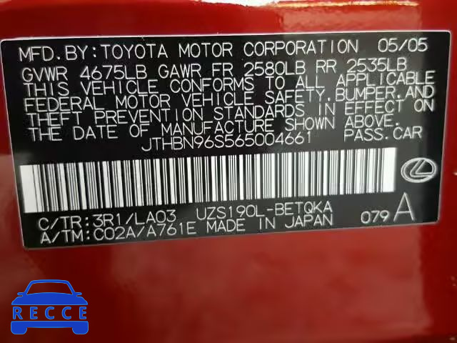 2006 LEXUS GS GENERAT JTHBN96S565004661 Bild 9