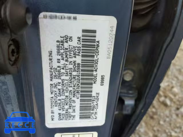 2002 TOYOTA CAMRY 4T1BE32K22U615988 image 9