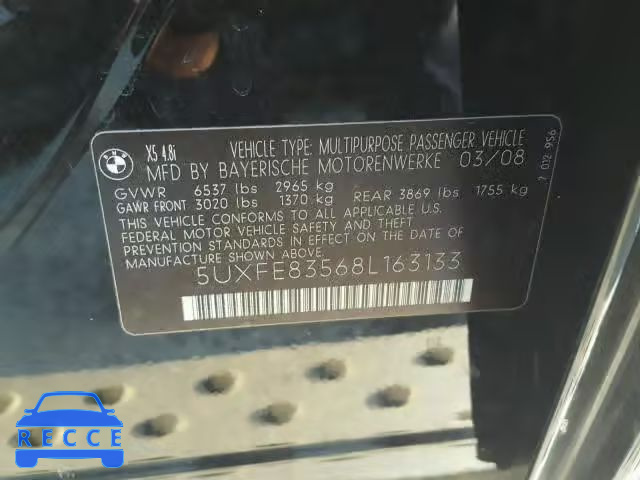 2008 BMW X5 5UXFE83568L163133 зображення 9