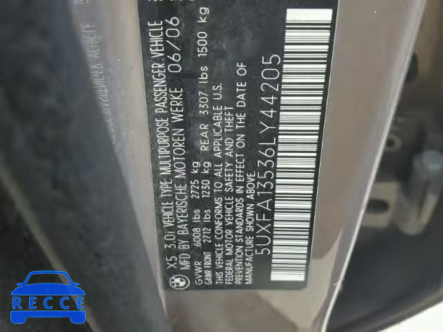 2006 BMW X5 5UXFA13536LY44205 зображення 9