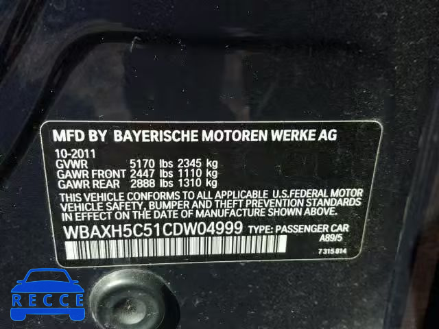 2012 BMW 528 WBAXH5C51CDW04999 Bild 9
