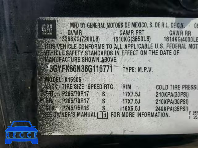 2006 CADILLAC ESCALADE 3GYFK66N36G116771 image 9