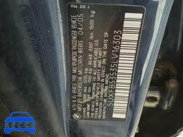 2005 BMW X5 5UXFB53535LV16303 зображення 9