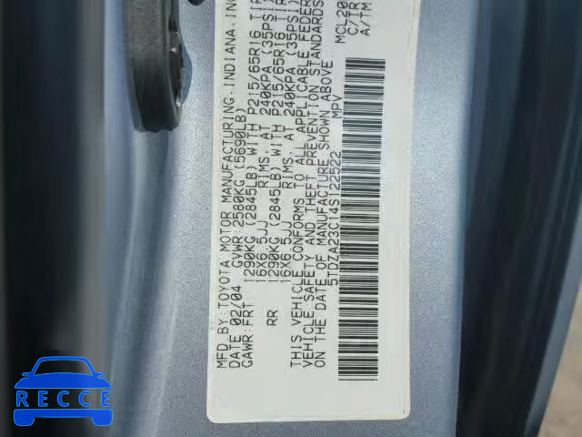 2004 TOYOTA SIENNA 5TDZA23C14S122522 image 9