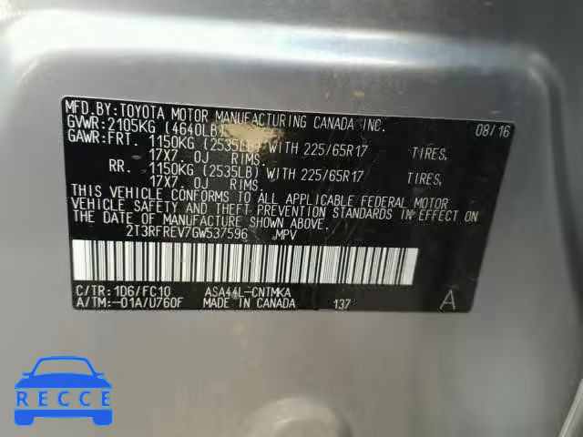 2016 TOYOTA RAV4 2T3RFREV7GW537596 image 9