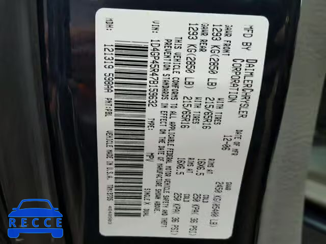 2007 DODGE CARAVAN 1D4GP45R47B159632 image 9