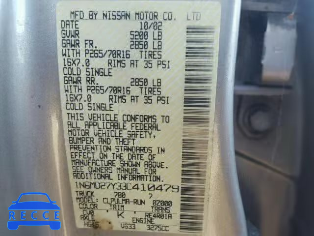 2003 NISSAN FRONTIER 1N6MD27Y33C410479 image 9