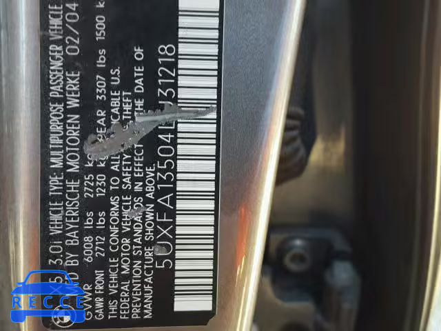 2004 BMW X5 5UXFA13504LU31218 image 9