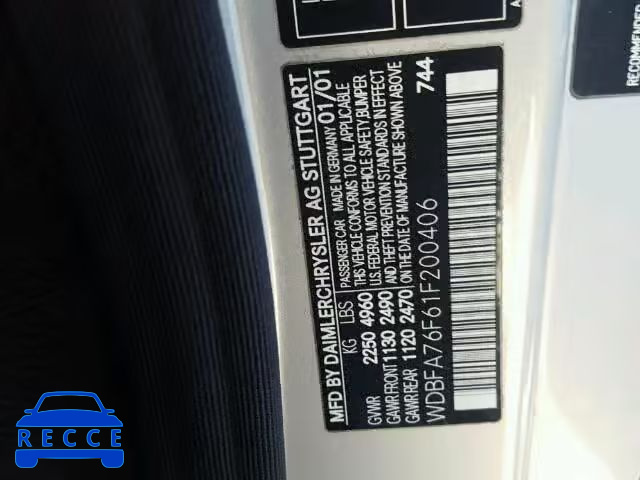 2001 MERCEDES-BENZ SL WDBFA76F61F200406 image 9