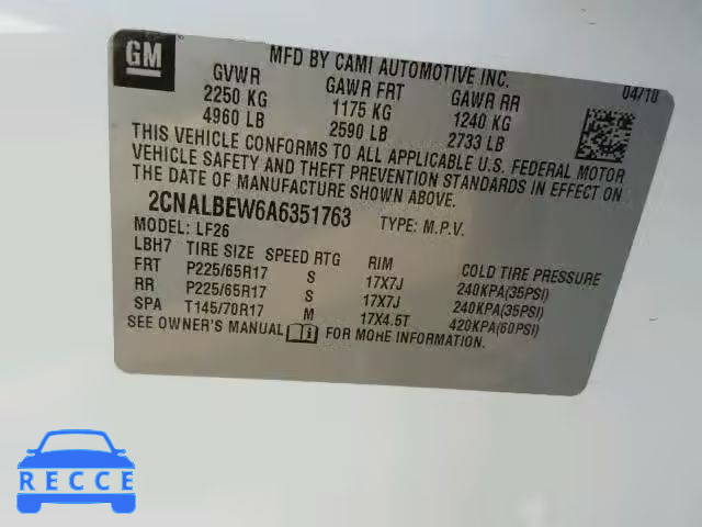 2010 CHEVROLET EQUINOX 2CNALBEW6A6351763 image 9