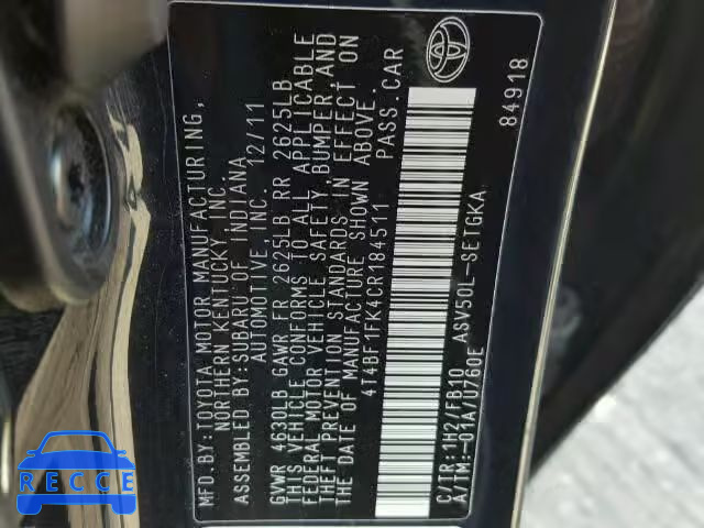 2012 TOYOTA CAMRY 4T4BF1FK4CR184511 image 9