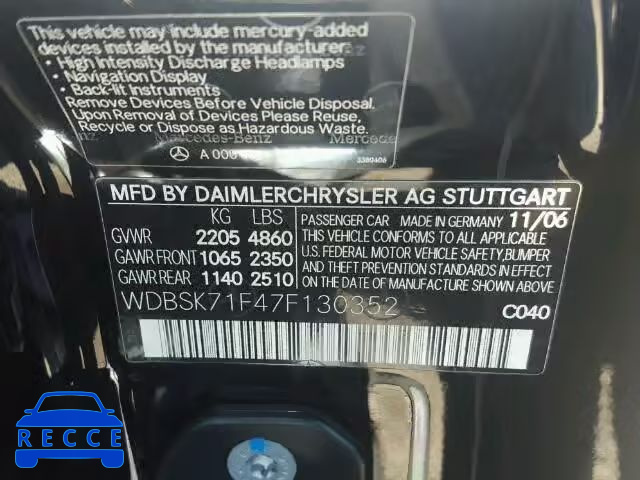 2007 MERCEDES-BENZ SL WDBSK71F47F130352 image 9