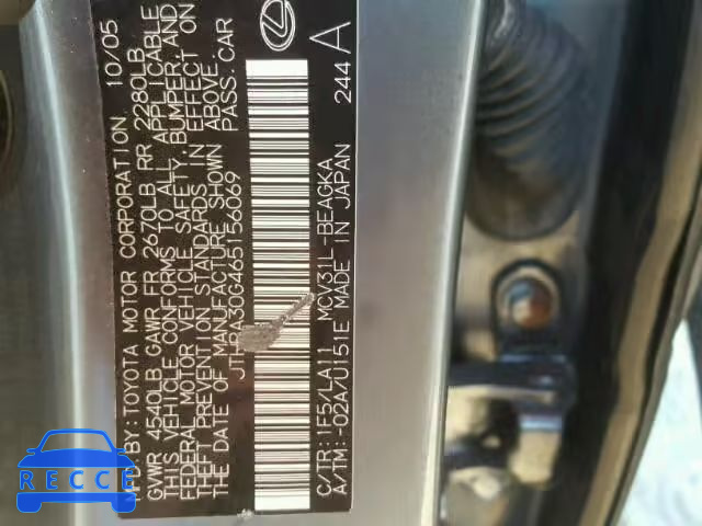 2006 LEXUS ES JTHBA30G465156069 image 9