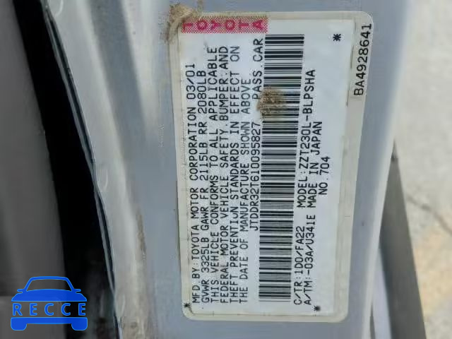 2001 TOYOTA CELICA JTDDR32T610095827 image 9