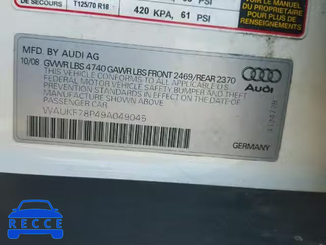 2009 AUDI A3 WAUKF78P49A049045 image 9