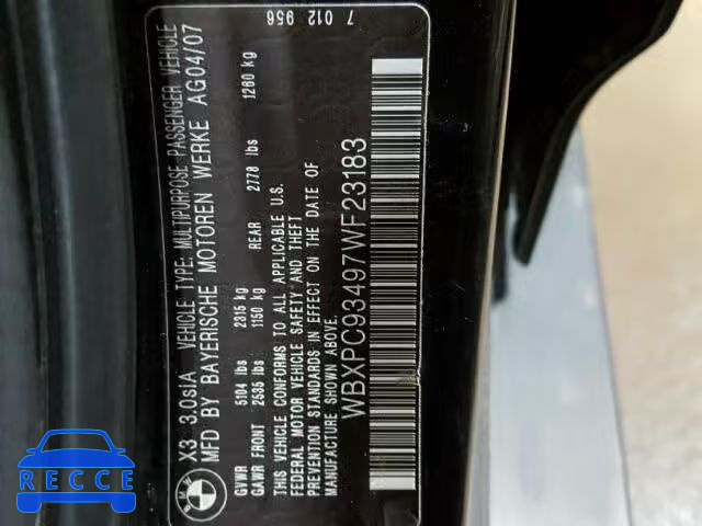 2007 BMW X3 WBXPC93497WF23183 зображення 9
