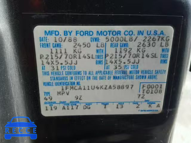 1989 FORD AEROSTAR 1FMCA11U4KZA58897 image 9