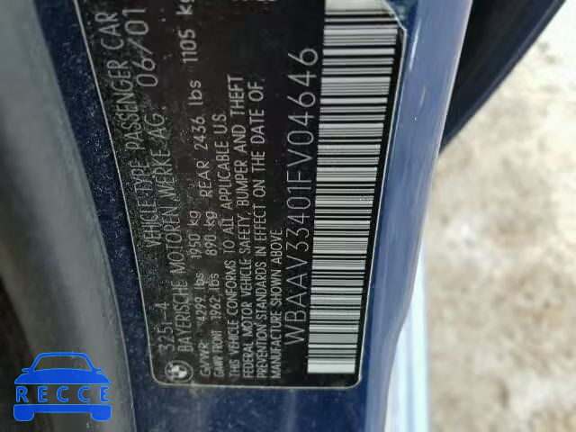 2001 BMW 325 WBAAV33401FV04646 Bild 9