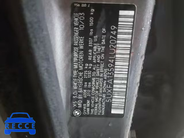 2004 BMW X5 5UXFA13594LU20749 зображення 9