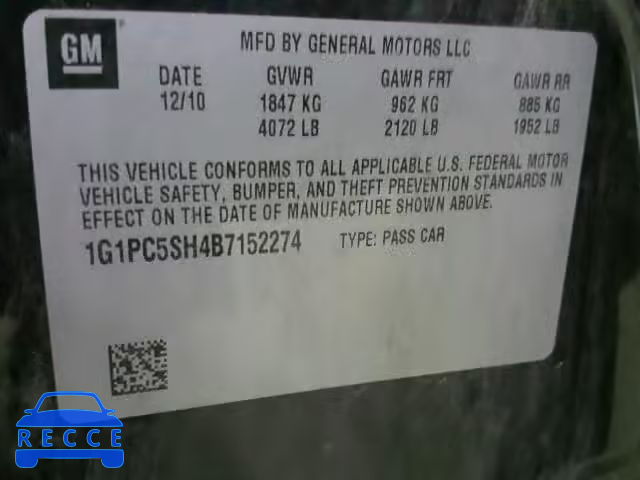 2011 CHEVROLET CRUZE 1G1PC5SH4B7152274 image 9