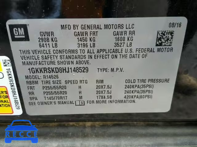 2017 GMC ACADIA LIM 1GKKRSKD8HJ148529 image 9