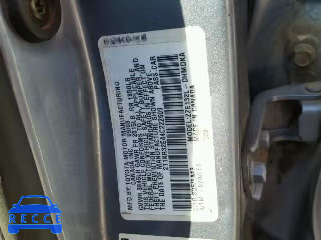 2004 TOYOTA COROLLA MA 2T1KR32E44C222609 зображення 9