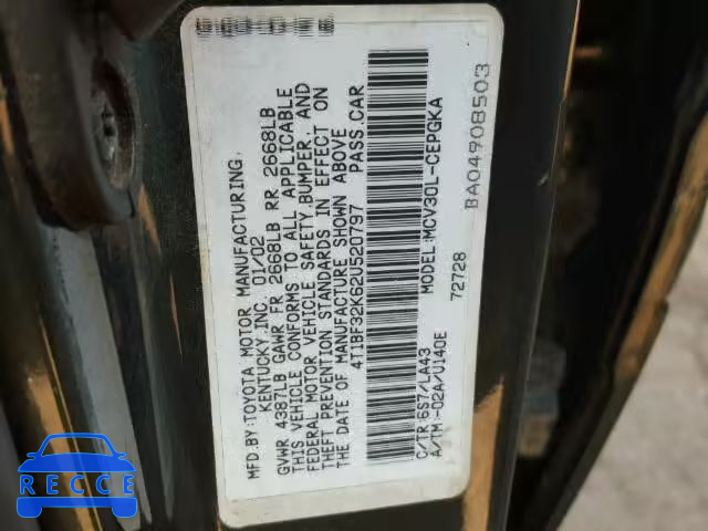 2002 TOYOTA CAMRY 4T1BF32K62U520797 image 9