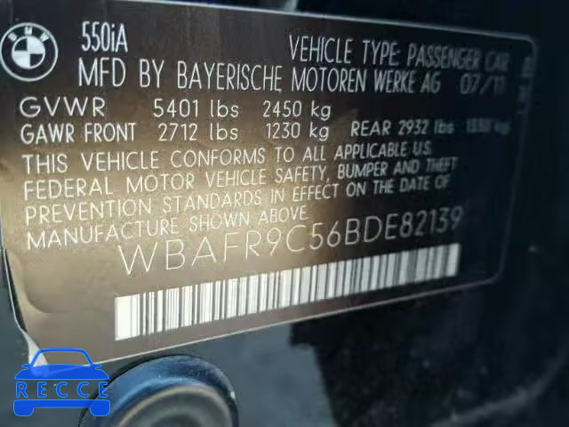 2011 BMW 550 WBAFR9C56BDE82139 зображення 9