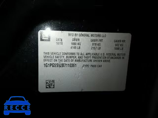 2011 CHEVROLET CRUZE 1G1PG5S92B7110361 image 9