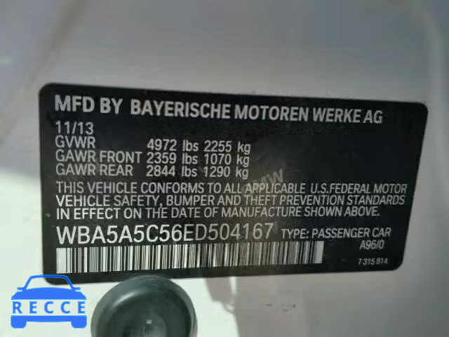 2014 BMW 528 WBA5A5C56ED504167 зображення 9