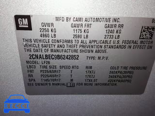 2011 CHEVROLET EQUINOX 2CNALBEC9B6242852 image 9