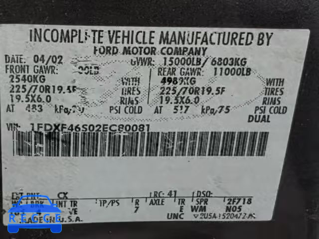 2002 FORD F450 1FDXF46S02EC80081 image 9