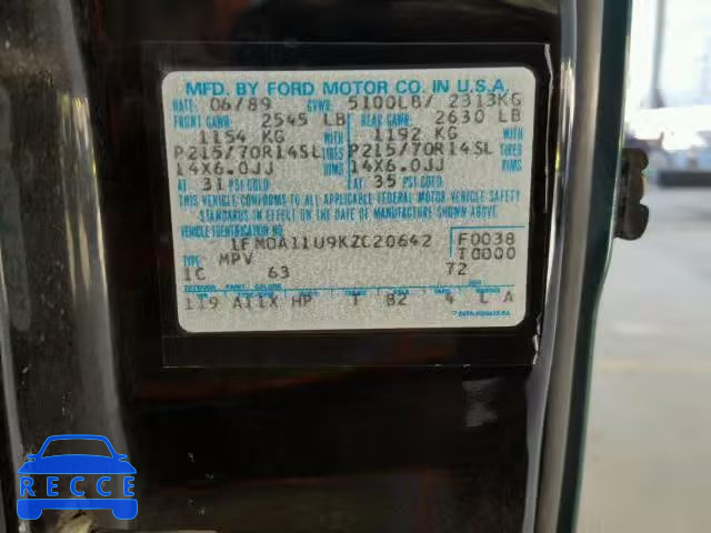 1989 FORD AEROSTAR 1FMDA11U9KZC20642 image 9