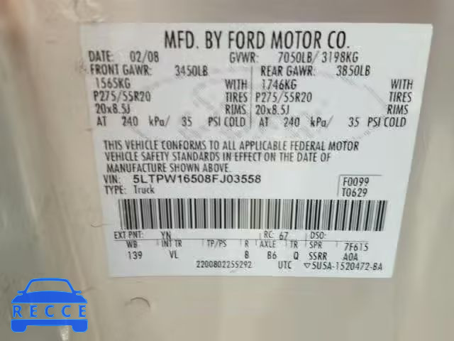 2008 LINCOLN MARK LT 5LTPW16508FJ03558 image 9