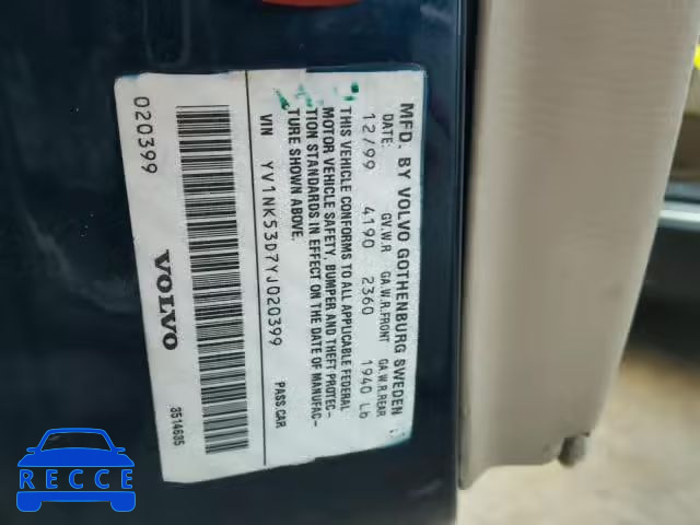 2000 VOLVO C70 YV1NK53D7YJ020399 image 9
