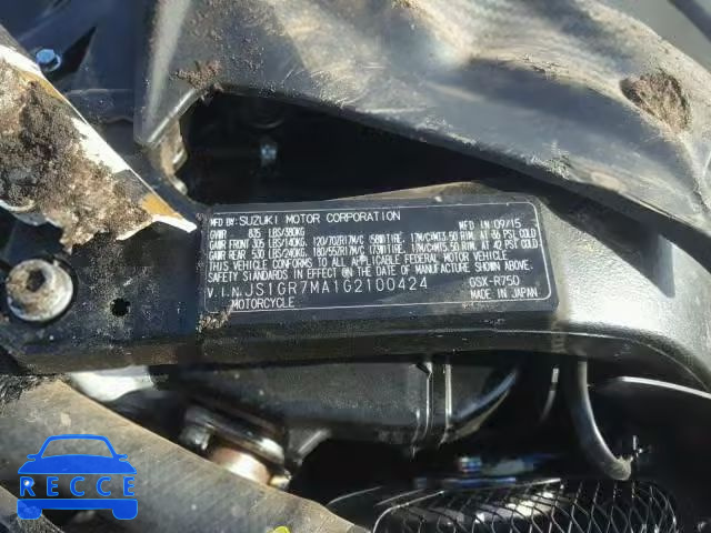 2016 SUZUKI GSX-R750 JS1GR7MA1G2100424 image 9