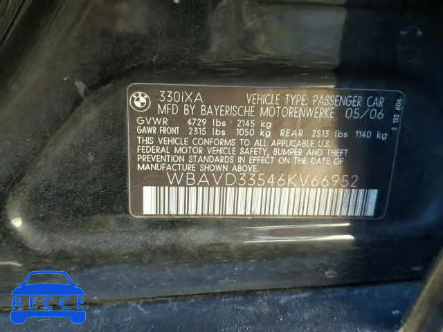 2006 BMW 330 WBAVD33546KV66952 зображення 9