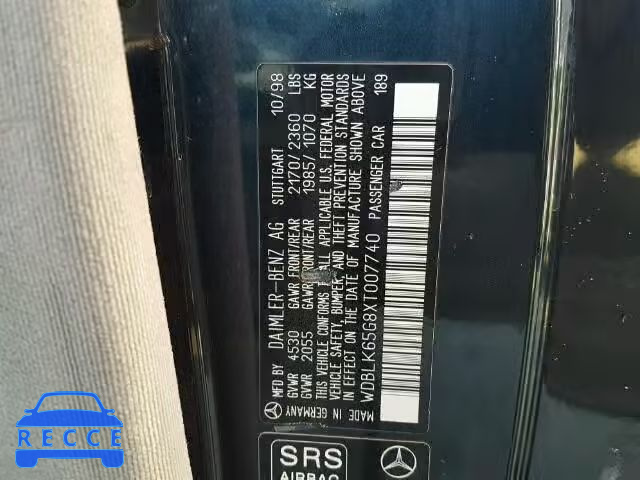 1999 MERCEDES-BENZ CLK WDBLK65G8XT007740 image 9