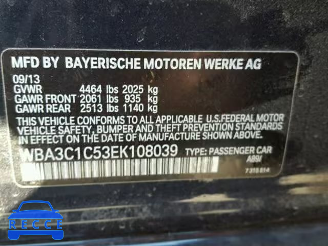 2014 BMW 328 WBA3C1C53EK108039 зображення 9
