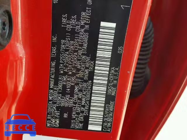 2008 TOYOTA TUNDRA 5TFRV54108X034094 image 9