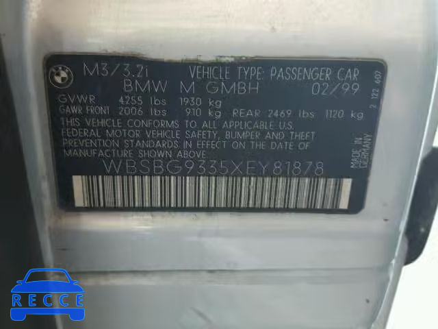1999 BMW M3 WBSBG9335XEY81878 зображення 9