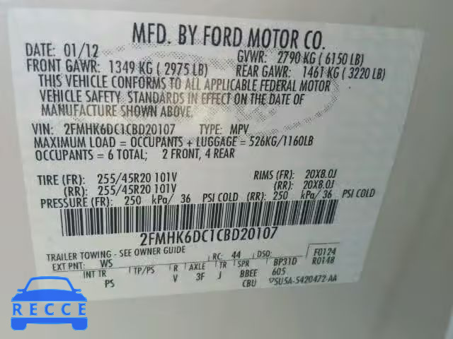 2012 FORD FLEX 2FMHK6DC1CBD20107 image 9