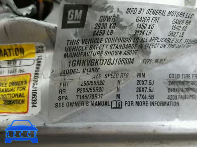 2016 CHEVROLET TRAVERSE 1GNKVGKD7GJ106394 image 9
