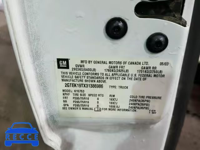 2003 GMC NEW SIERRA 2GTEK19TX31386986 image 9