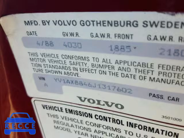 1988 VOLVO 244 YV1AX8846J1317602 image 9