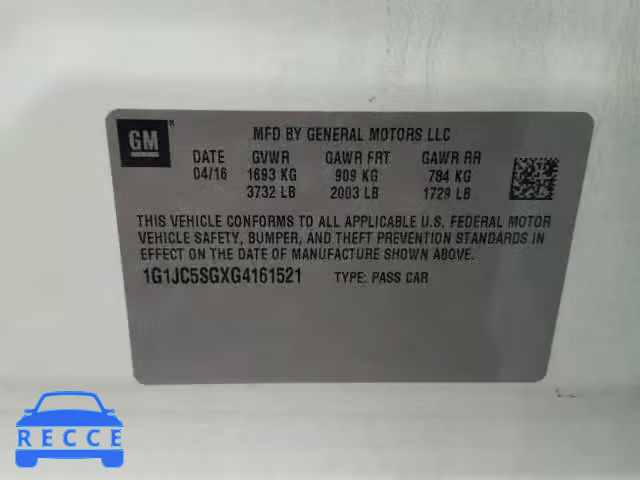 2016 CHEVROLET SONIC 1G1JC5SGXG4161521 image 9