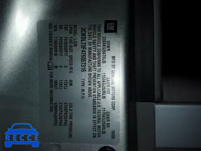 2007 CHEVROLET EQUINOX 2CNDL73F476057316 image 9