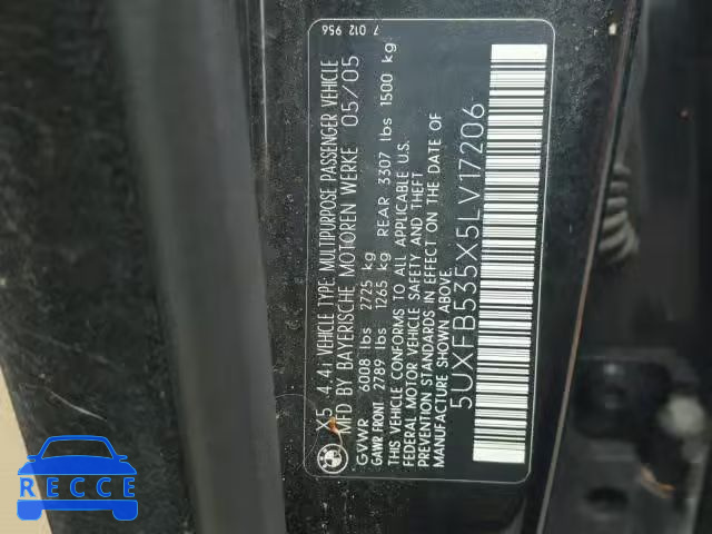 2005 BMW X5 5UXFB535X5LV17206 image 9