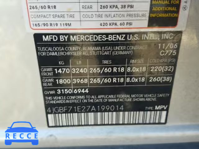 2007 MERCEDES-BENZ GL 4JGBF71E27A199014 Bild 9