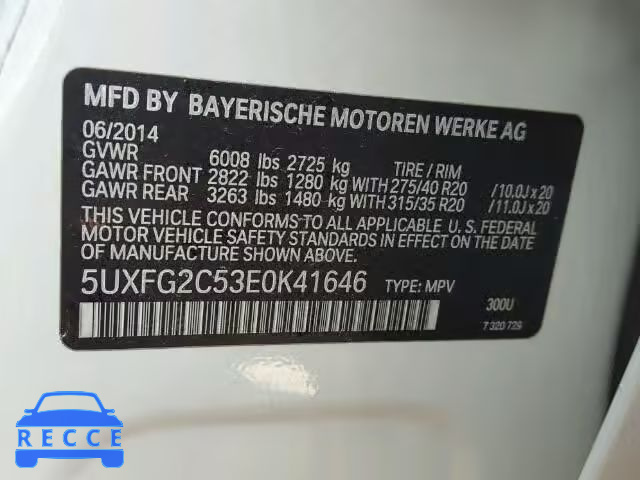 2014 BMW X6 5UXFG2C53E0K41646 зображення 9